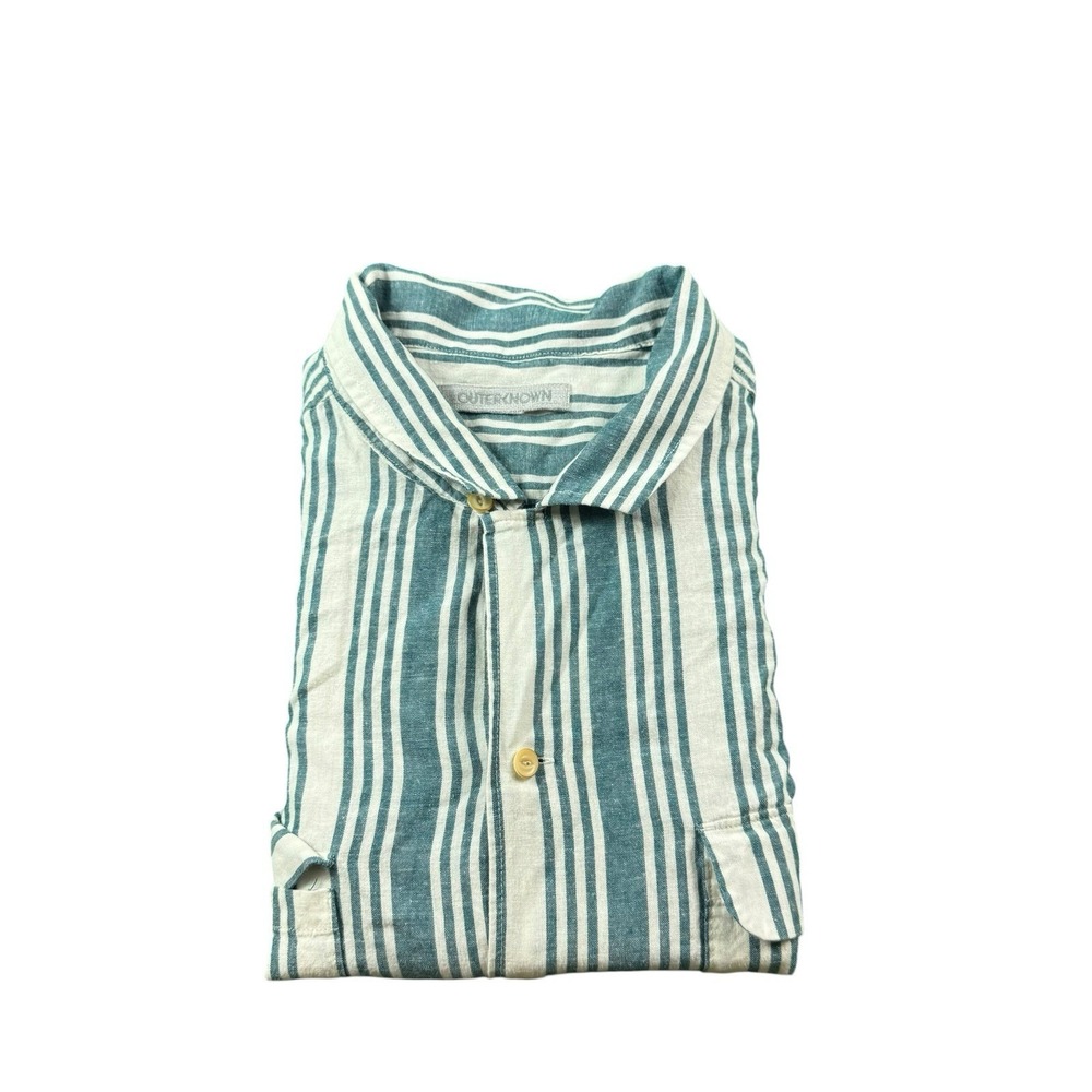 Outerknown Blue White Hemp Blend Dual Pocket Utility Button Front Size‎ XL